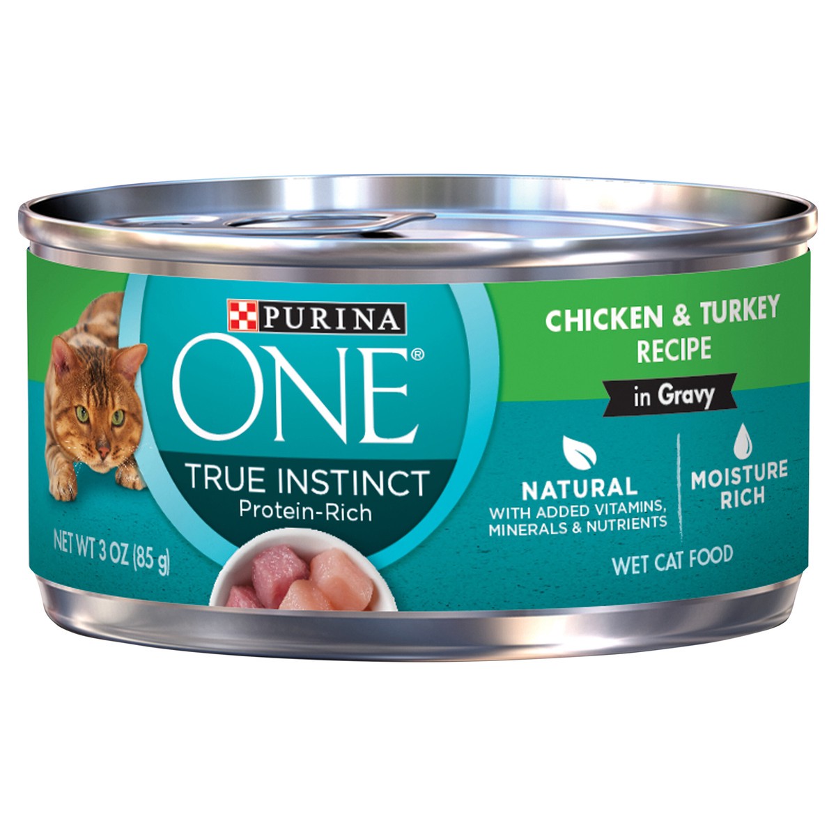 slide 1 of 7, ONE Purina ONE Natural, High Protein Cat Food, Chicken and Turkey Recipe in Gravy, 3 oz