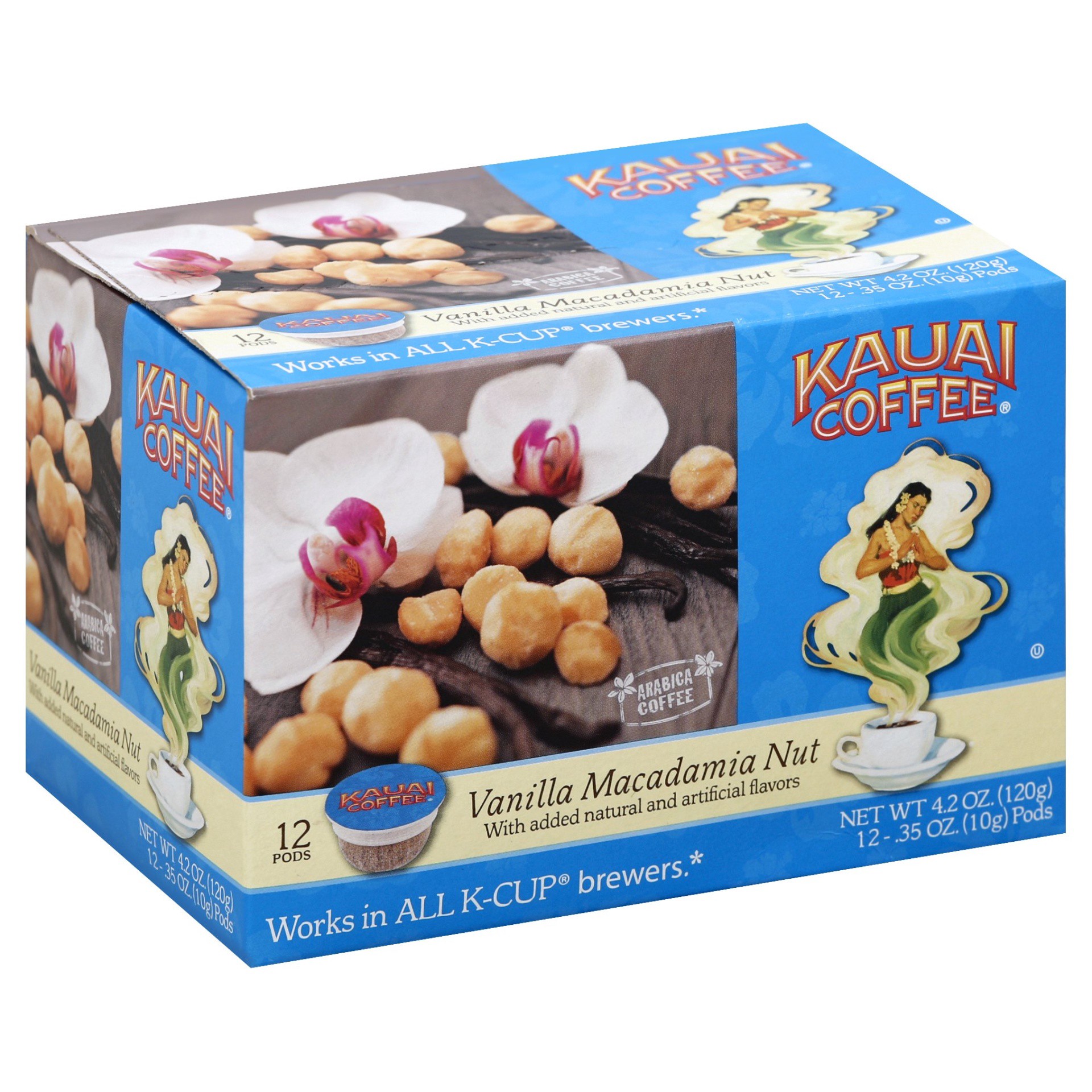 slide 1 of 8, Kauai Coffee Vanilla Macadamia Nut Arabica Ground Coffee 12 ct K-Cup Pods 120g Box - 12 ct, 12 ct