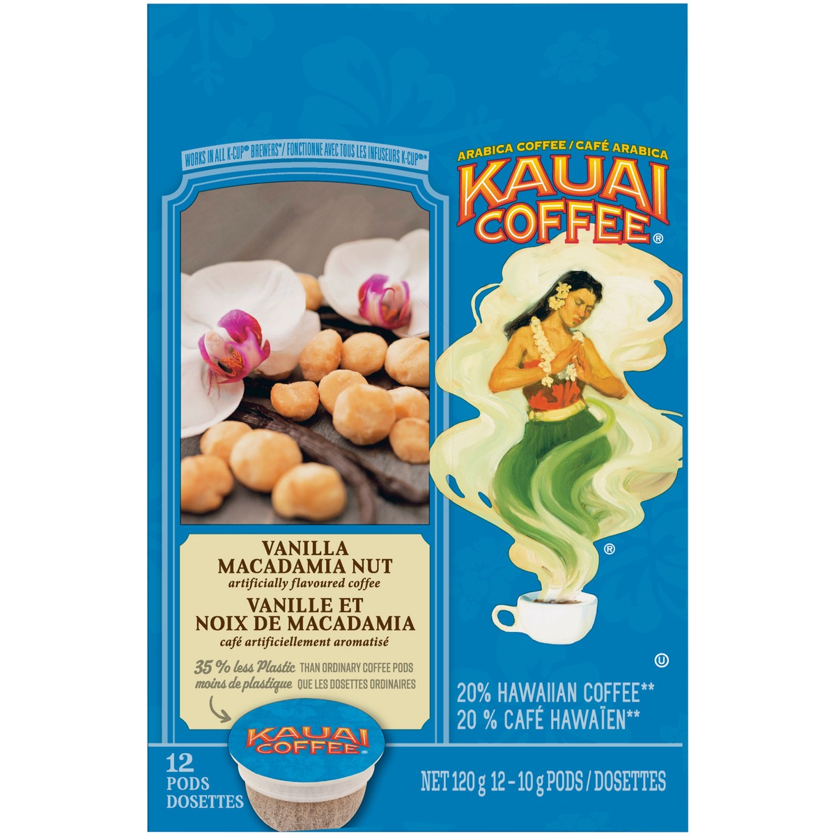 slide 4 of 8, Kauai Coffee Vanilla Macadamia Nut Arabica Ground Coffee 12 ct K-Cup Pods 120g Box, 12 ct