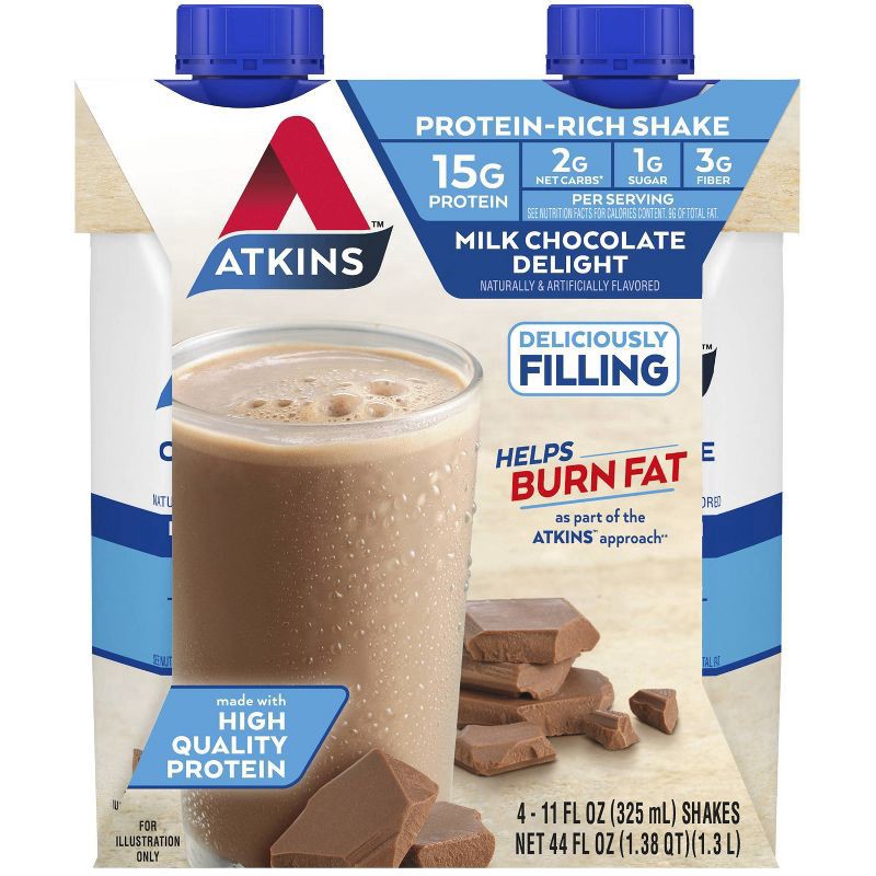 slide 1 of 9, Atkins Protein-Rich Shake Milk Chocolate Delight, 44 fl oz