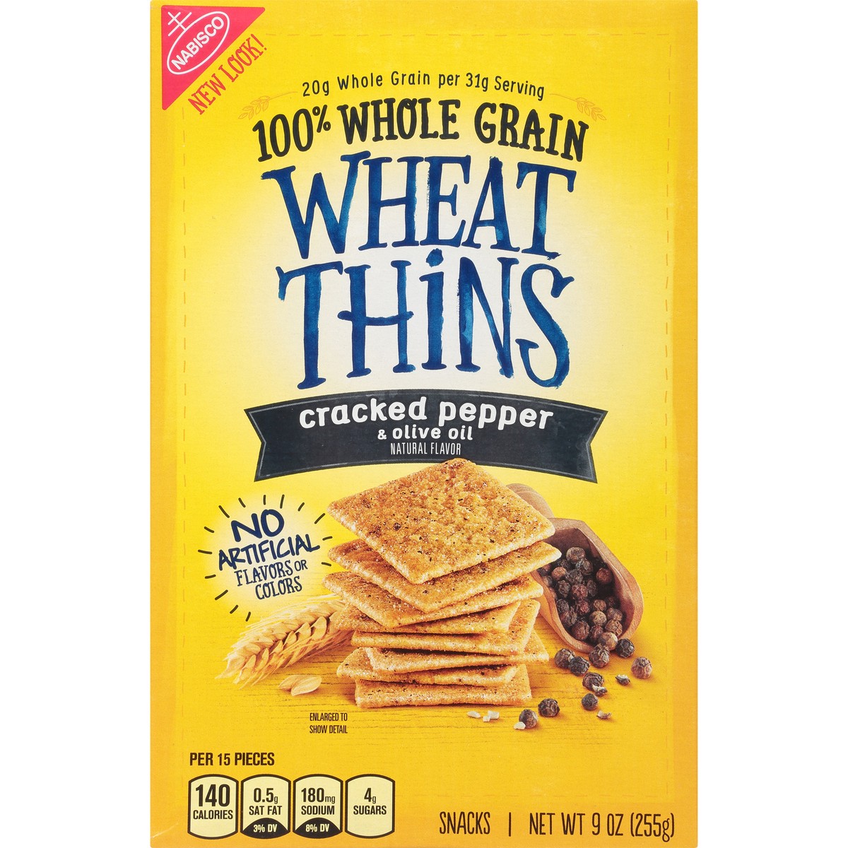 slide 3 of 14, Wheat Thins Cracked Pepper & Olive Oil Whole Grain Wheat Crackers, 9 oz, 0.56 lb