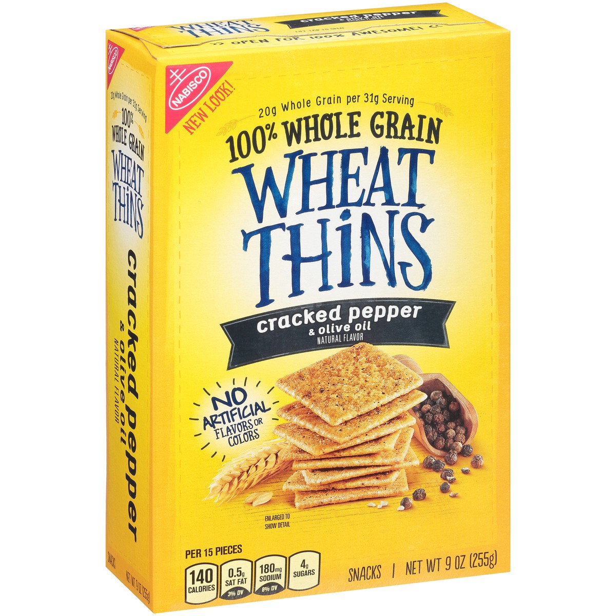 slide 5 of 14, Wheat Thins Cracked Pepper & Olive Oil Whole Grain Wheat Crackers, 9 oz, 0.56 lb