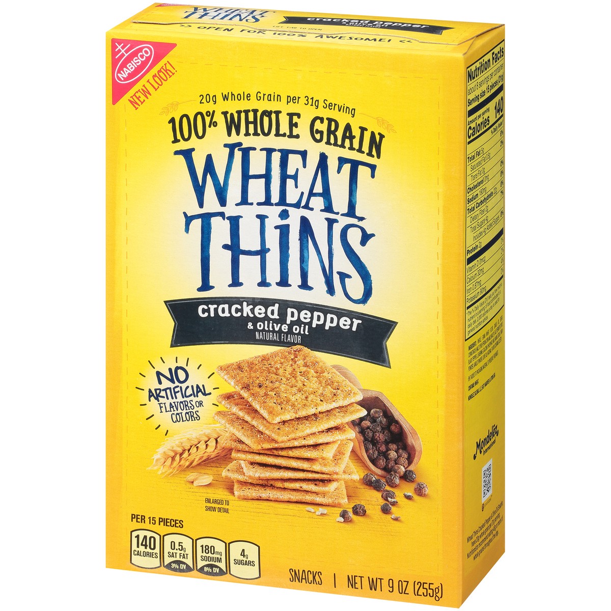 slide 6 of 14, Wheat Thins Cracked Pepper & Olive Oil Whole Grain Wheat Crackers, 9 oz, 0.56 lb