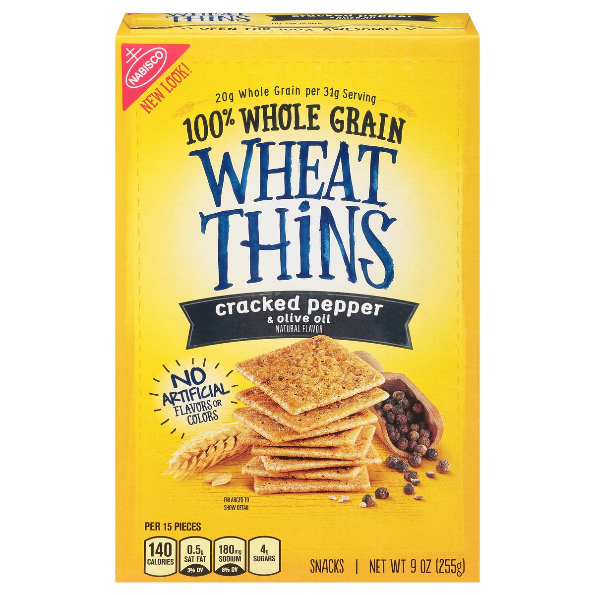 slide 10 of 14, Wheat Thins Cracked Pepper & Olive Oil Whole Grain Wheat Crackers, 9 oz, 0.56 lb