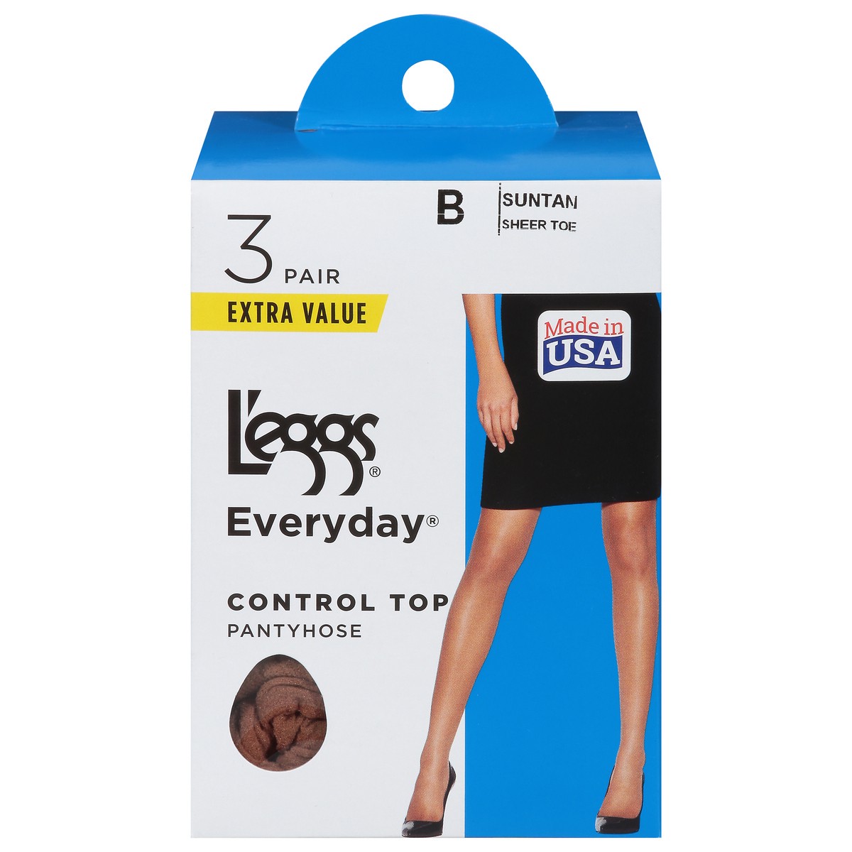 slide 1 of 9, L'eggs Everyday Extra Value B Suntan Control Top Pantyhose 3 ea, 3 ct