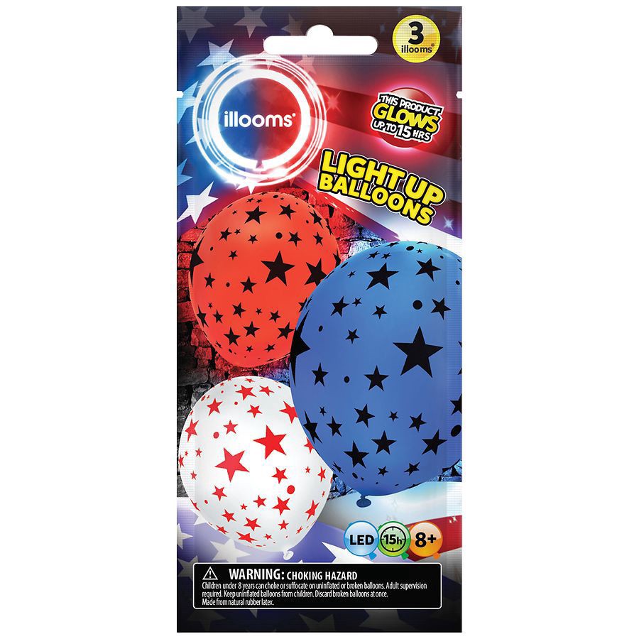 slide 1 of 1, Illooms Patriotic Stars Light Up Balloons, 3 ct