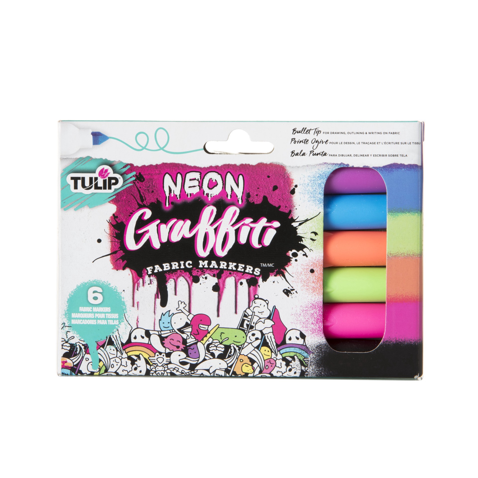 slide 5 of 5, Tulip Graffiti Fabric Paint Markers, Neon, 1 ct
