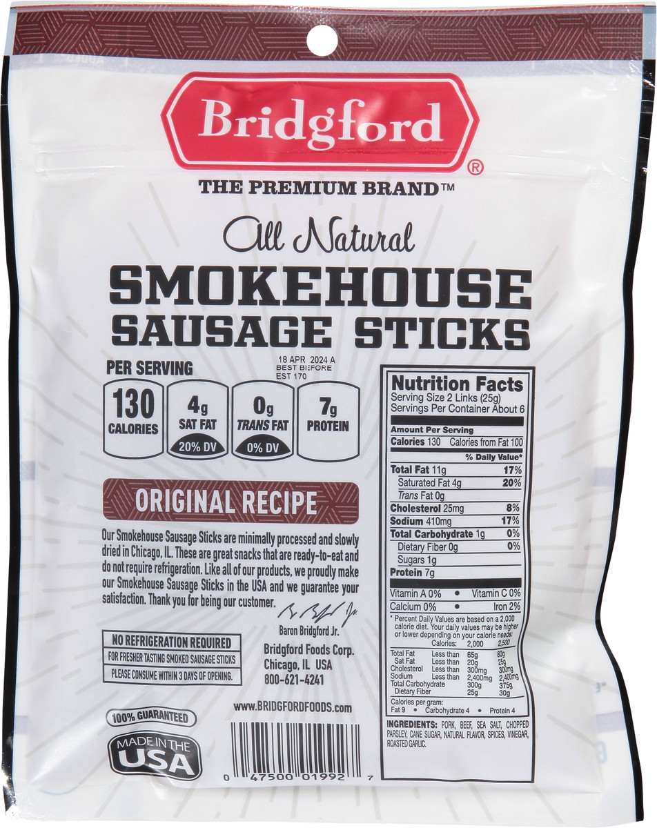 slide 6 of 9, Bridgford Smokehouse Sausage Sticks 2 ea, 2 ct