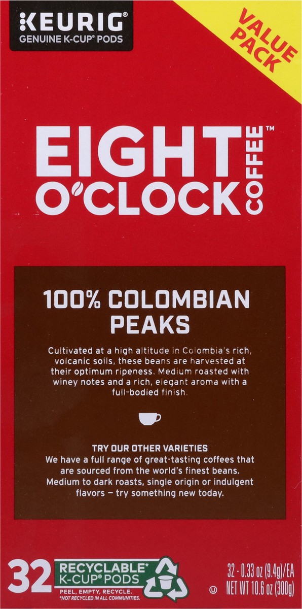 slide 7 of 9, Eight O'Clock Coffee Colombian Peaks, Keurig Single Serve K-Cup Pods, Medium Roast, 32 Count, 32 ct