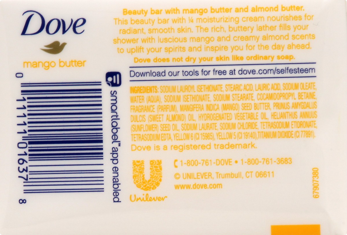 slide 9 of 9, Dove Beauty Bar Gentle Skin Cleanser Glowing Mango Butter and Almond Butter, 3.17 oz, 3 Bars, 3 ct