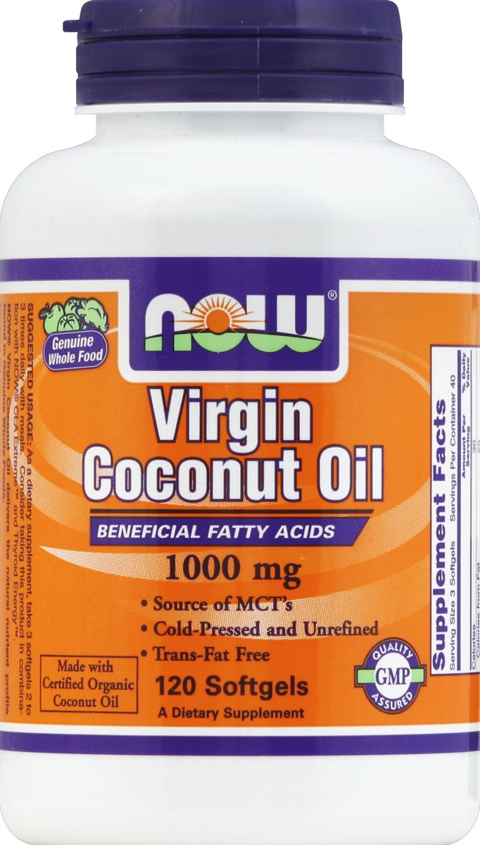 slide 2 of 3, NOW Virgin Coconut Oil 1000 mg - 120 Softgels, 120 ct