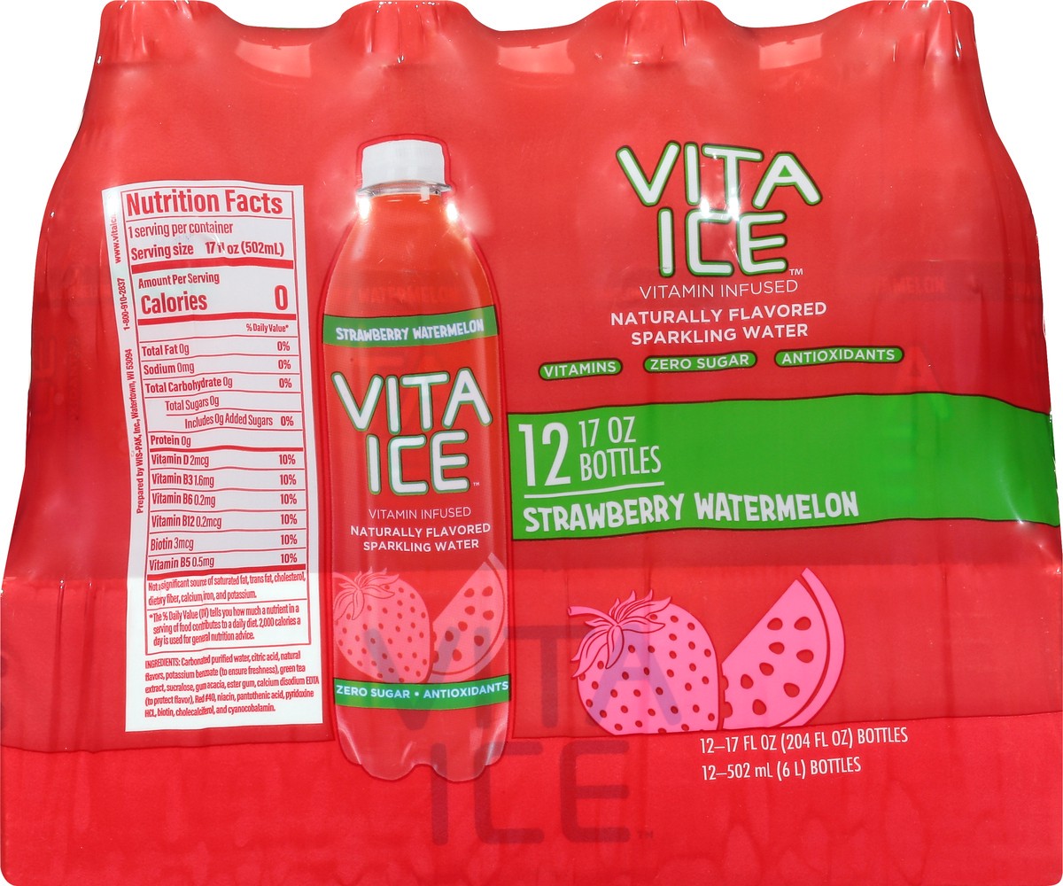 slide 8 of 10, Vita Ice Zero Sugar Strawberry Watermelon Sparkling Water - 12 ct, 12 ct