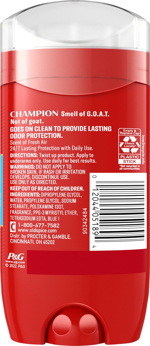 slide 2 of 3, Old Spice Aluminum Free Deodorant for men, 24/7 Odor Protection, Champion with Fresh Air Scent, 3oz, 3 oz