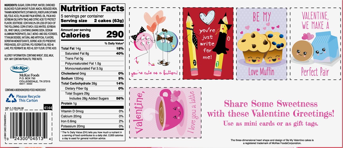 slide 6 of 7, Little Debbie Snack Cakes, Little Debbie Family Pack Valentine Cakes (strawberry), 11.09 oz