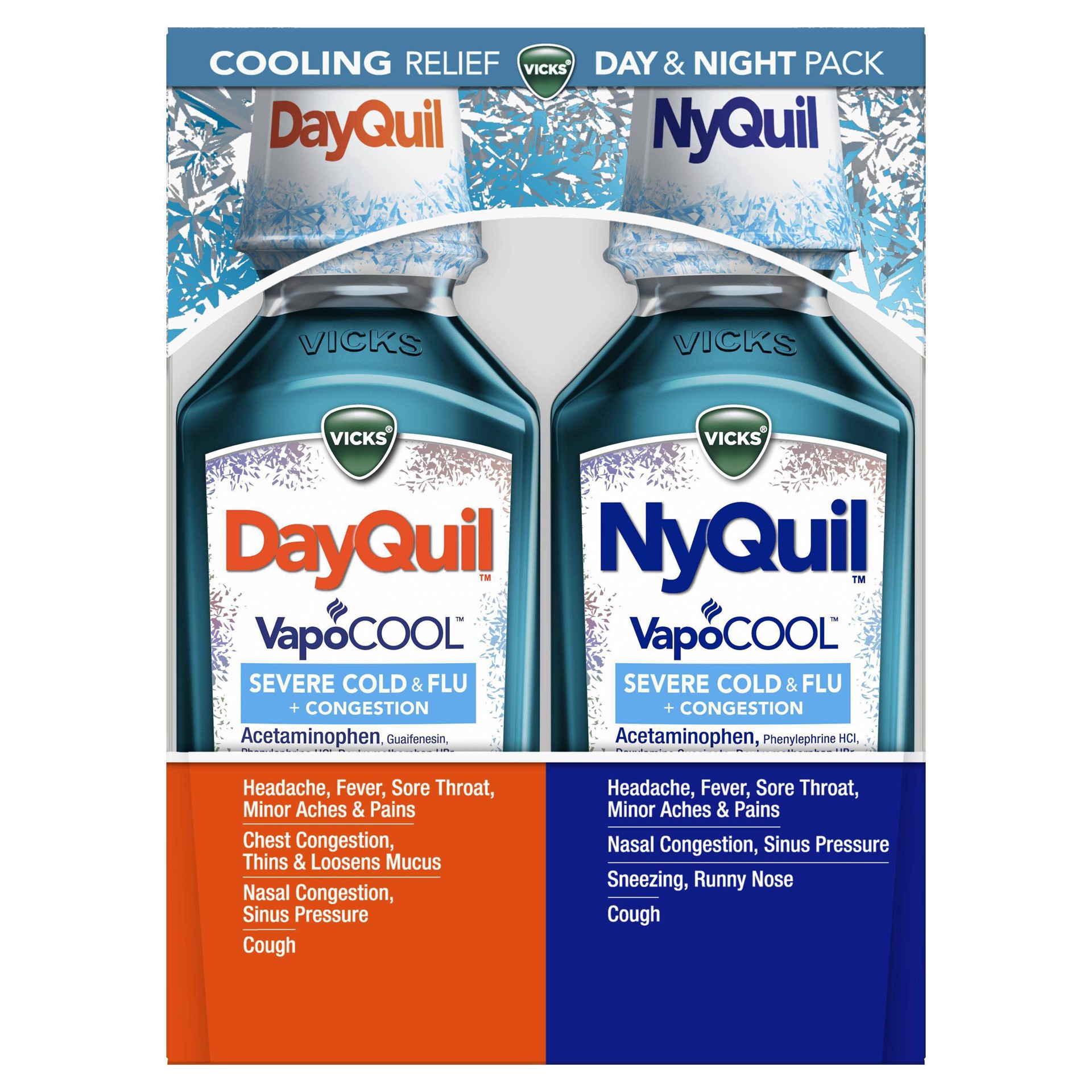 slide 1 of 1, DayQuil and Nyquil Severe with Vicks Vapocool Cough, Cold and Flu Relief Liquid, 2 ct; 12 fl oz