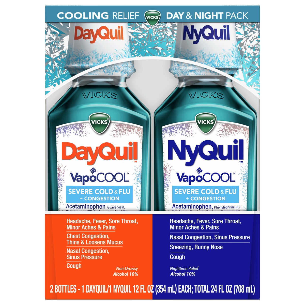 slide 1 of 9, Vicks DayQuil & NyQuil Severe VapoCOOL Cold & Flu Medicine Liquid - 24 fl oz, 2 ct