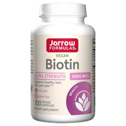 Jarrow Formulas Biotin 5000 mcg - 100 Veggie Capsules - Supplement Supports Skin & Hair Growth, Lipid Metabolism & Energy Production (ATP) - 100 Servings