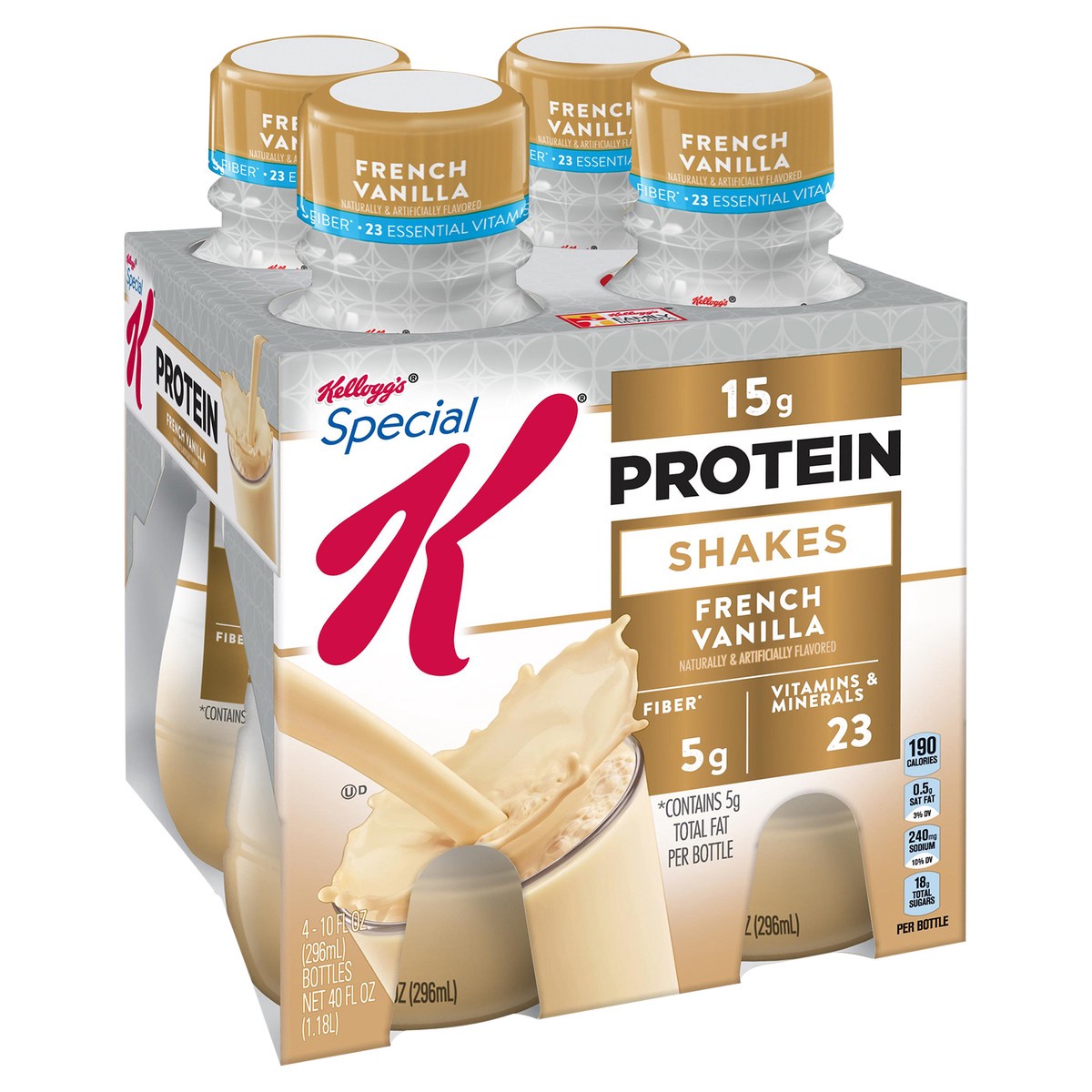 slide 4 of 7, Special K Kellogg's Special K Protein Shakes, Meal Replacement, High Protein, Gluten-Free Snacks, French Vanilla, 40oz Pack, 4 Bottles, 43.88 oz