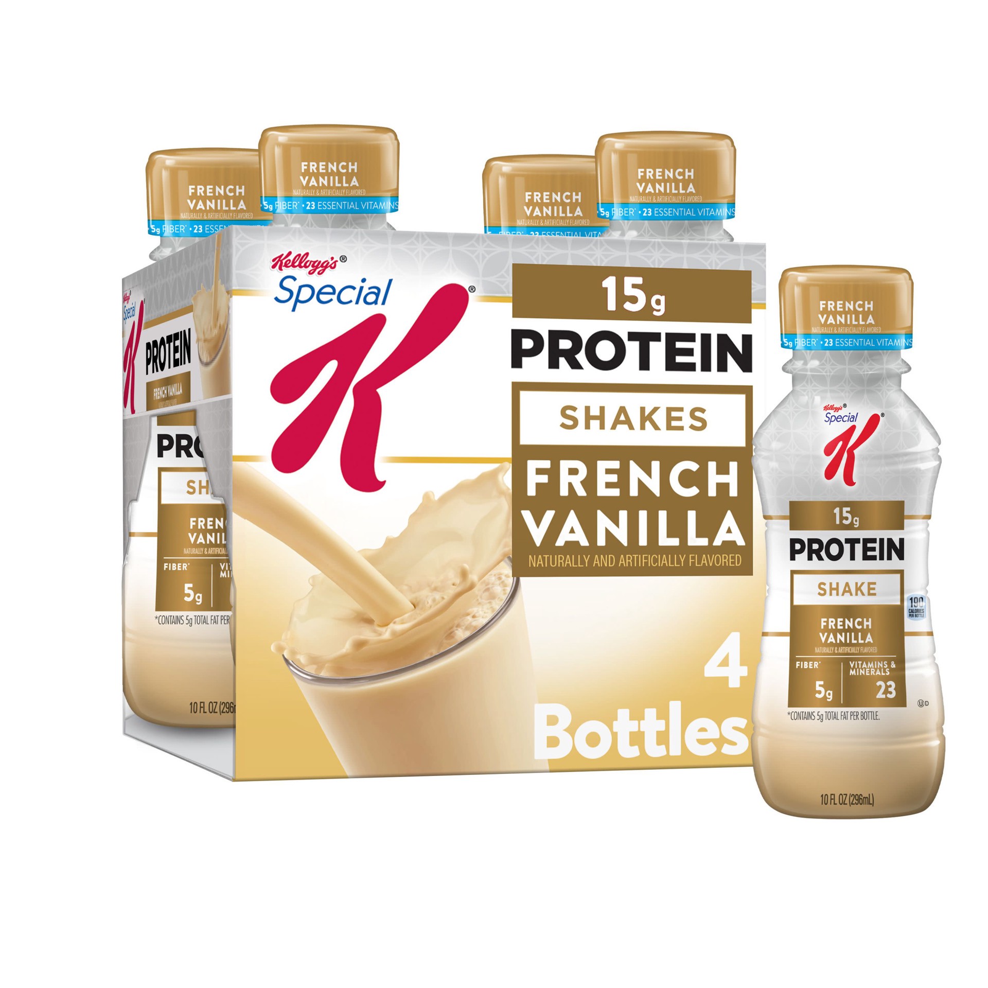 slide 1 of 7, Special K Kellogg's Special K Protein Shakes, Meal Replacement, High Protein, Gluten-Free Snacks, French Vanilla, 40oz Pack, 4 Bottles, 43.88 oz