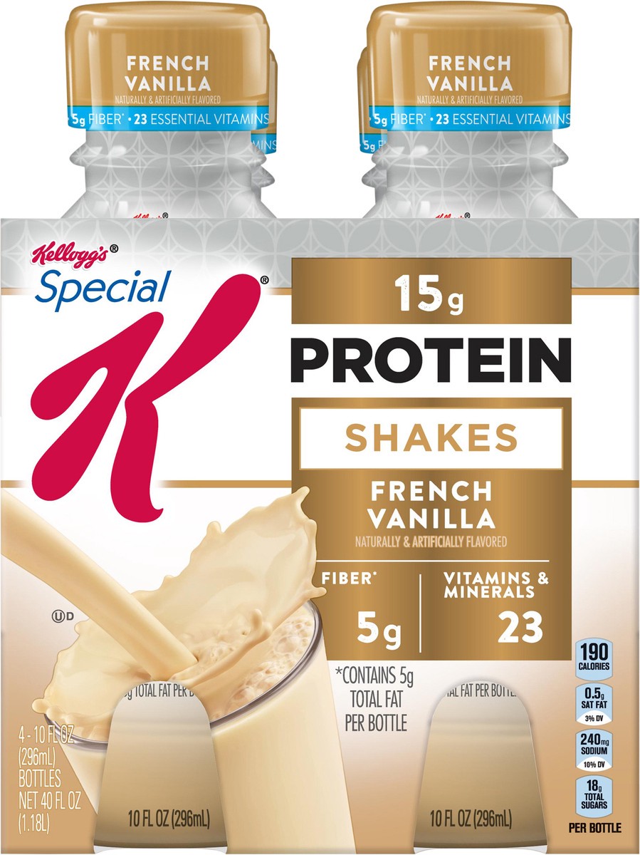 slide 3 of 7, Special K Kellogg's Special K Protein Shakes, Meal Replacement, High Protein, Gluten-Free Snacks, French Vanilla, 40oz Pack, 4 Bottles, 43.88 oz