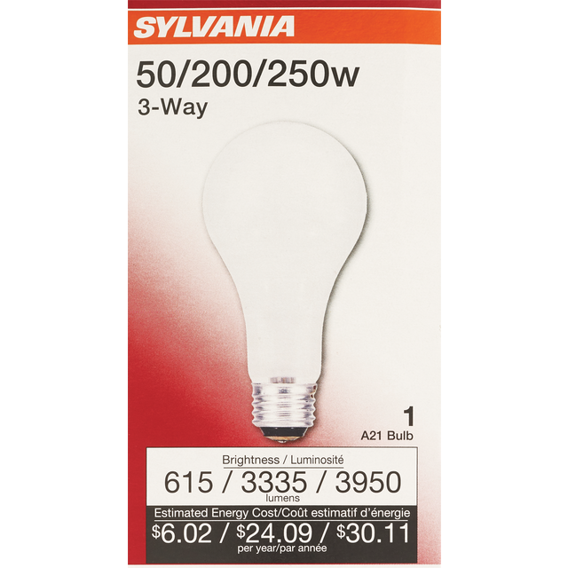 slide 1 of 1, Sylvania Soft White 50-200-250 Watt 3-Way Indoor Light Bulb, 1 ct