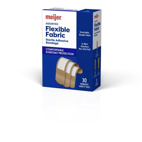 slide 8 of 21, Meijer Flexible Fabric Adhesive Bandages, 30 ct