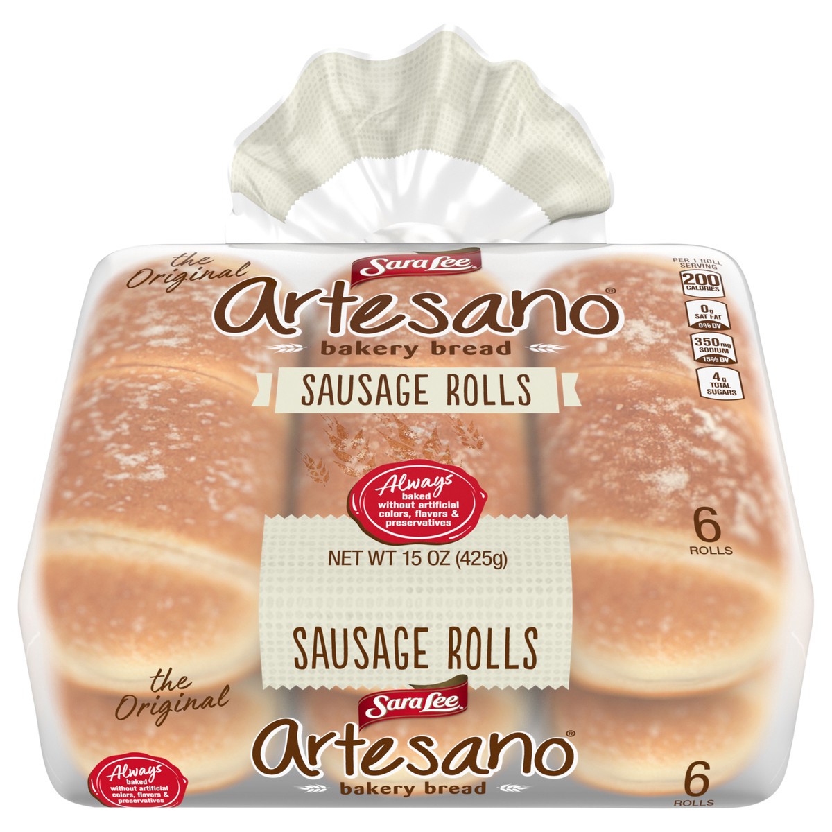 slide 1 of 4, Sara Lee Artesano Bakery Bread Plain Sausage Rolls, 6  count, 15 oz, 6 ct