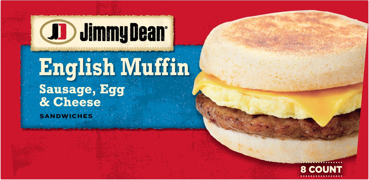 slide 2 of 8, Jimmy Dean English Muffin Breakfast Sandwiches with Sausage, Egg, and Cheese, Frozen, 8 Count, 1.04 kg