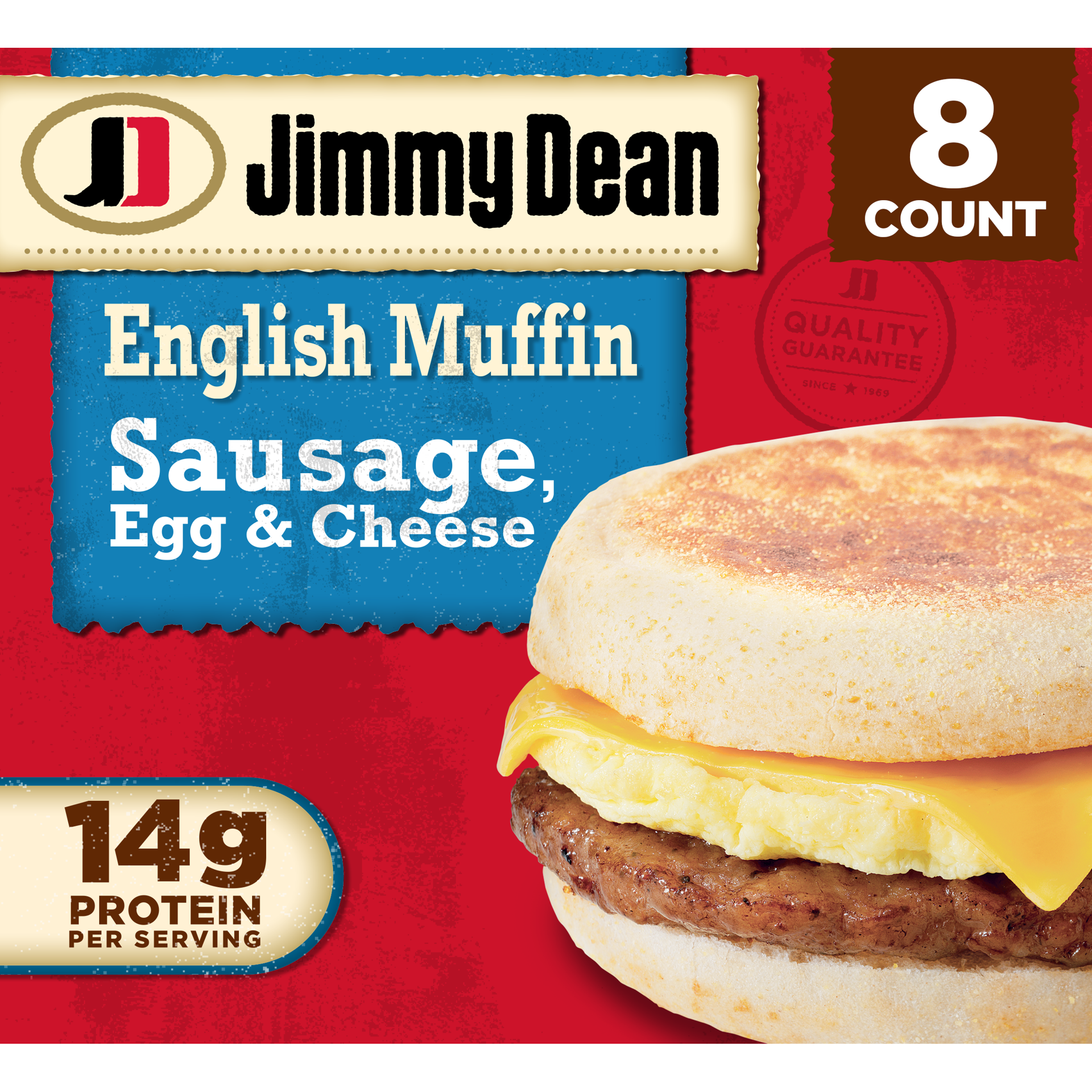 slide 1 of 8, Jimmy Dean English Muffin Breakfast Sandwiches with Sausage, Egg, and Cheese, Frozen, 8 Count, 1.04 kg