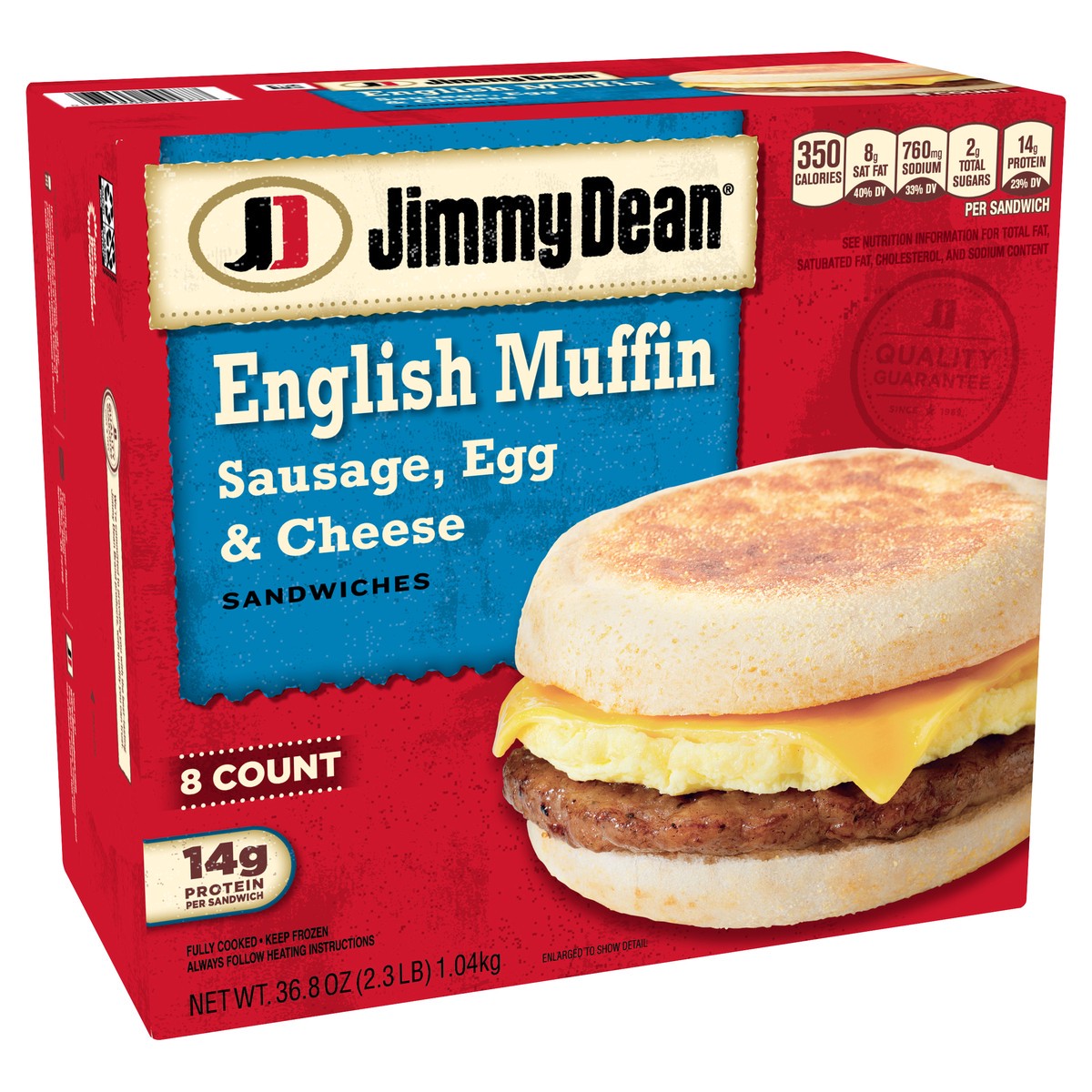 slide 1 of 8, Jimmy Dean English Muffin Breakfast Sandwiches with Sausage, Egg, and Cheese, Frozen, 8 Count, 1.04 kg