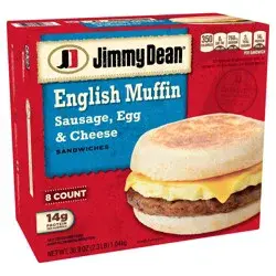Jimmy Dean English Muffin Breakfast Sandwiches with Sausage, Egg, and Cheese, Frozen, 8 Count