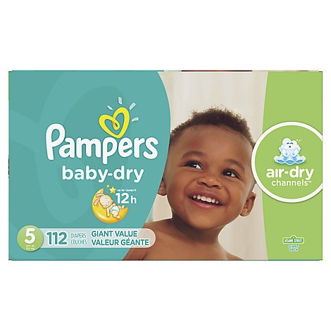 slide 1 of 1, Pampers Baby Dry Diapers Giant Pack Size, 5 x 112 ct