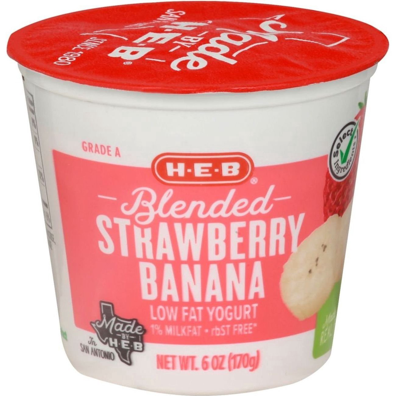 slide 1 of 1, H-E-B Low Fat Blended Strawberry Banana Yogurt, 6 oz