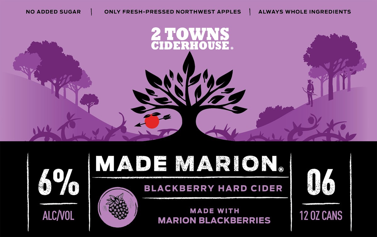 slide 9 of 9, 2 Towns Ciderhouse Made Marion Blackberry Hard Cider 6 - 12 oz Cans, 6 ct