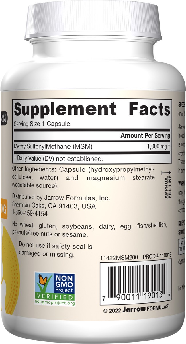 slide 3 of 4, Jarrow Formulas MSM 1000 mg - 200 Veggie Capsules - Methylsulfonylmethane - Source of Sulfur - Dietary Supplement Supports & Strengthens Joints - Up to 200 Servings, 200 ct