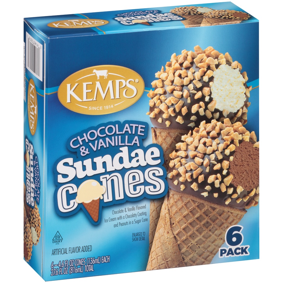 slide 2 of 8, Kemps Sundae Cones, Chocolate & Vanilla Combo Pack, 6 ct; 4.6 fl oz