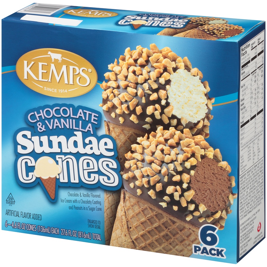 slide 3 of 8, Kemps Sundae Cones, Chocolate & Vanilla Combo Pack, 6 ct; 4.6 fl oz
