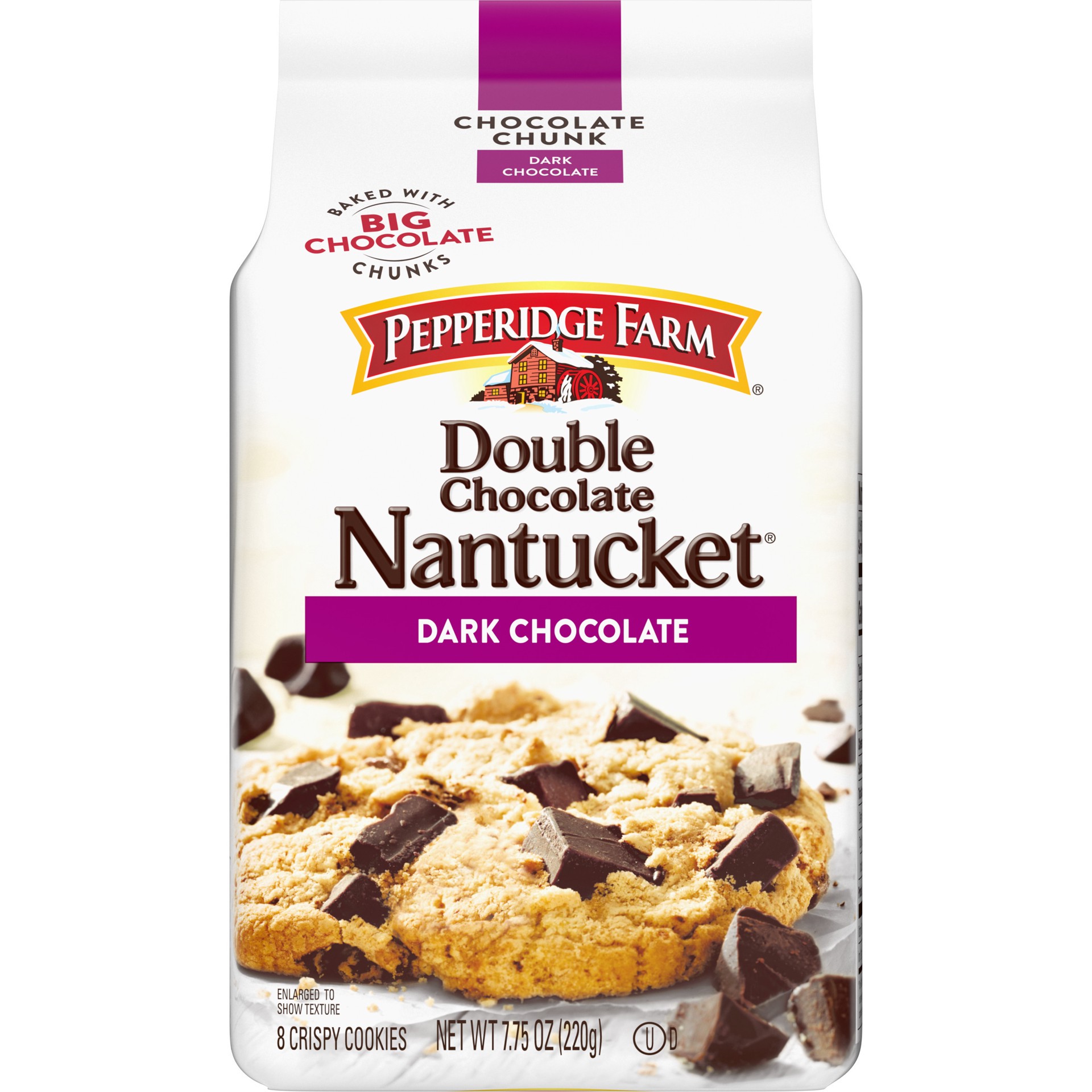 slide 1 of 5, Pepperidge Farm Nantucket Crispy Double Dark Chocolate Chunk Cookies, 7.75 Oz Bag (8 Cookies), 7.75 oz