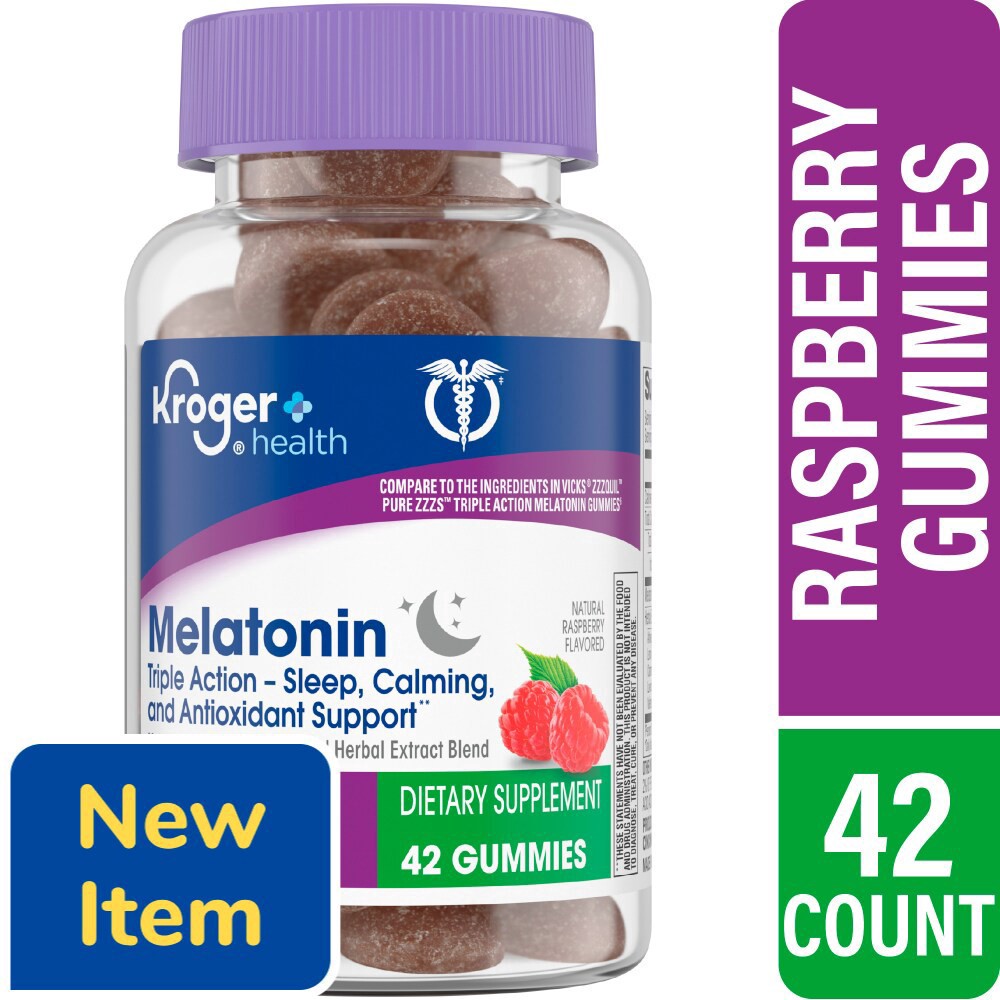 slide 1 of 1, Kroger® Raspberry Flavored Melatonin Gummies 6mg, 42 ct
