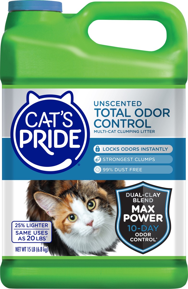 slide 4 of 5, Cat's Pride Unscented Total Odor Control Multi-Cat Clumping Litter, 15 lb