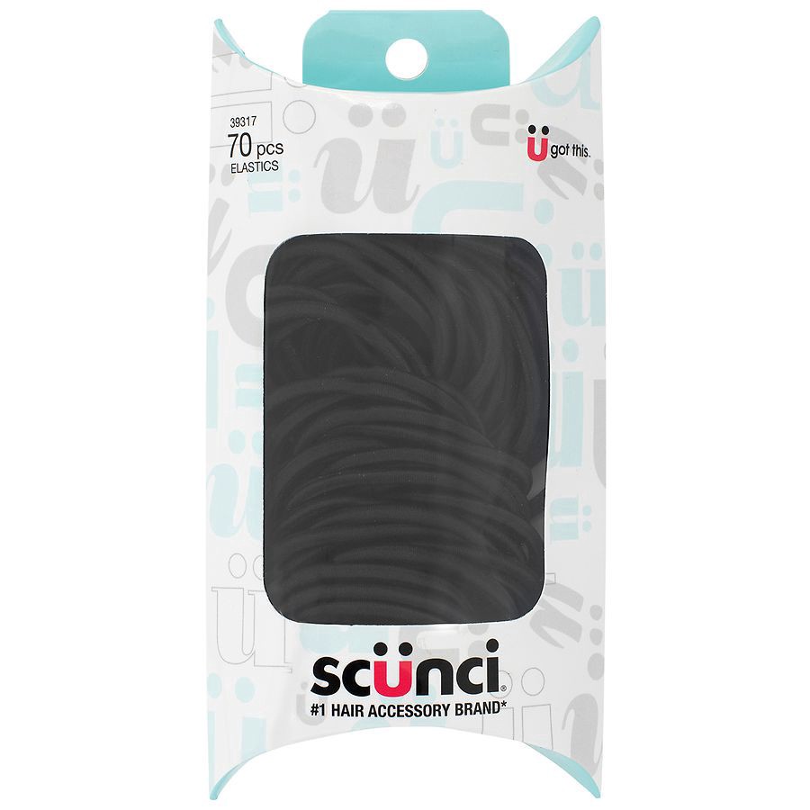 slide 2 of 5, scünci Comfort Classic Black Hair Elastics, 70 ct