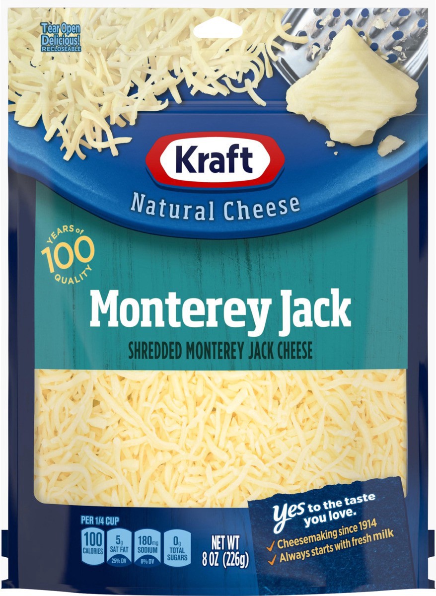 slide 2 of 14, Kraft Monterey Jack Shredded Cheese, 8 oz Bag, 8 oz