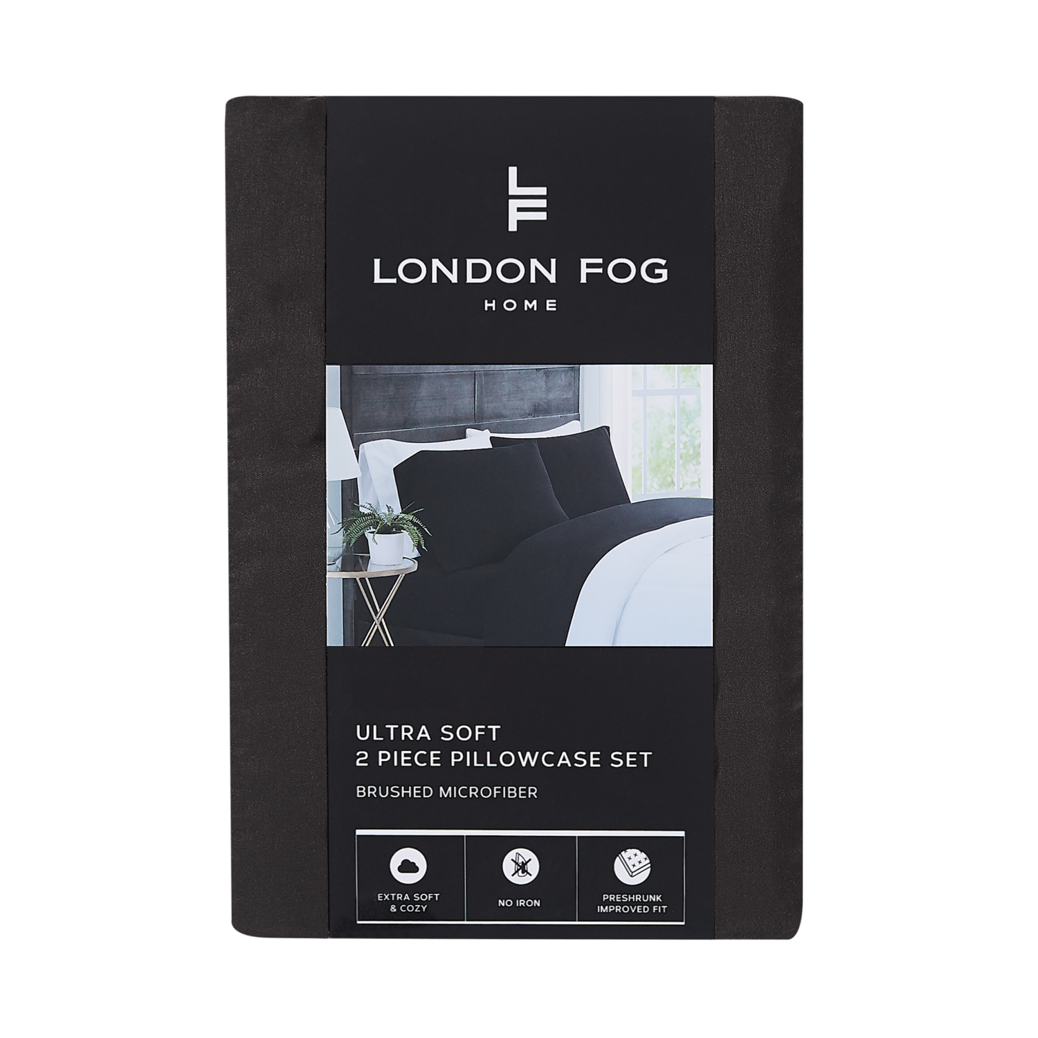 slide 1 of 2, London Fog Microfiber Pillowcase Set (2) King Black, std pwcs