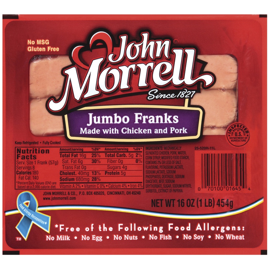 slide 1 of 1, John Morrell Meat Jumbo Hot Dogs, 8 ct; 16 oz