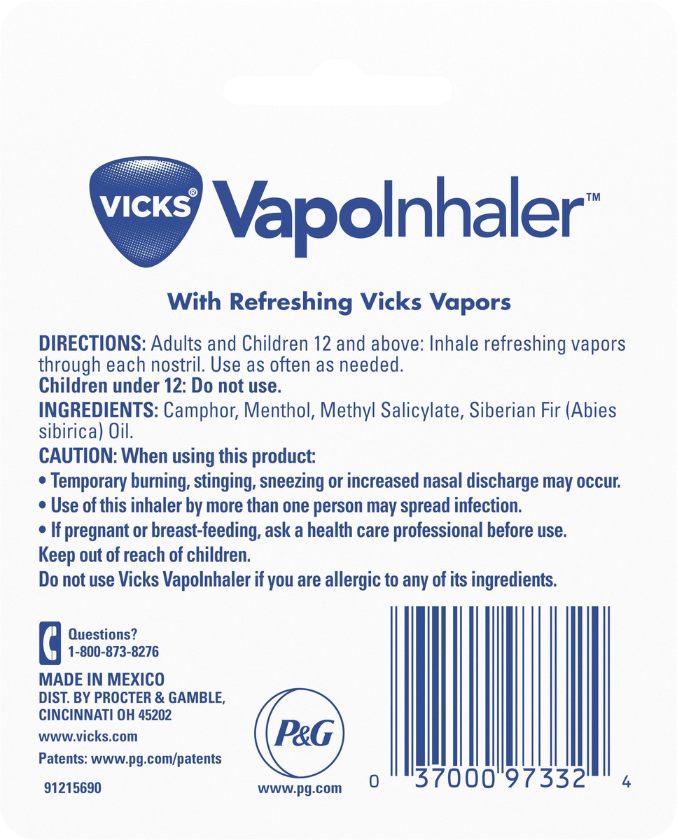 slide 3 of 3, Vicks VapoInhaler, On-the-Go Portable Nasal Inhaler, Non-Medicated, With Refreshing Vicks Vapors, Menthol Scent , 1 Scented Stick, 1 ct