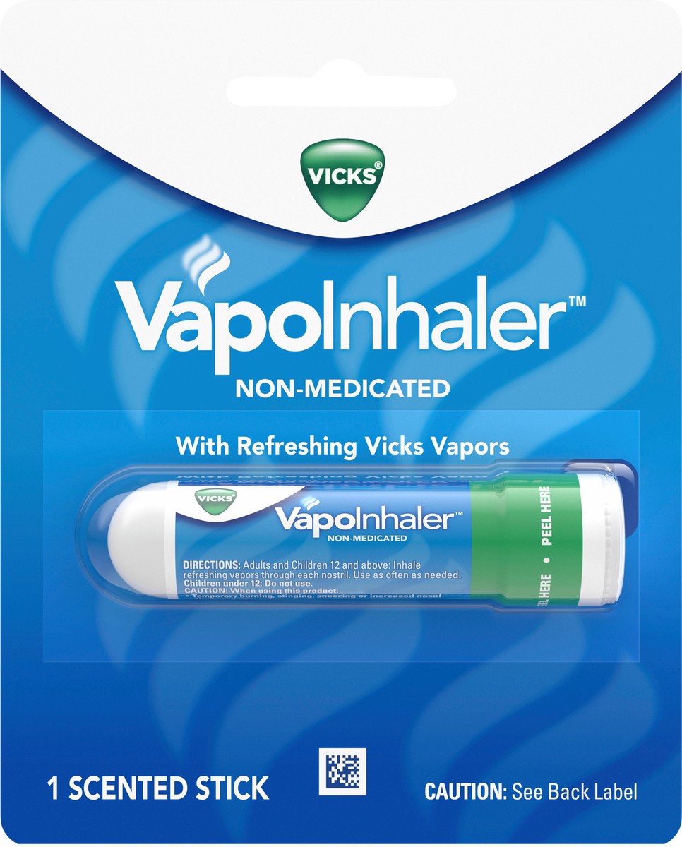 slide 2 of 3, Vicks VapoInhaler, On-the-Go Portable Nasal Inhaler, Non-Medicated, With Refreshing Vicks Vapors, Menthol Scent , 1 Scented Stick, 1 ct