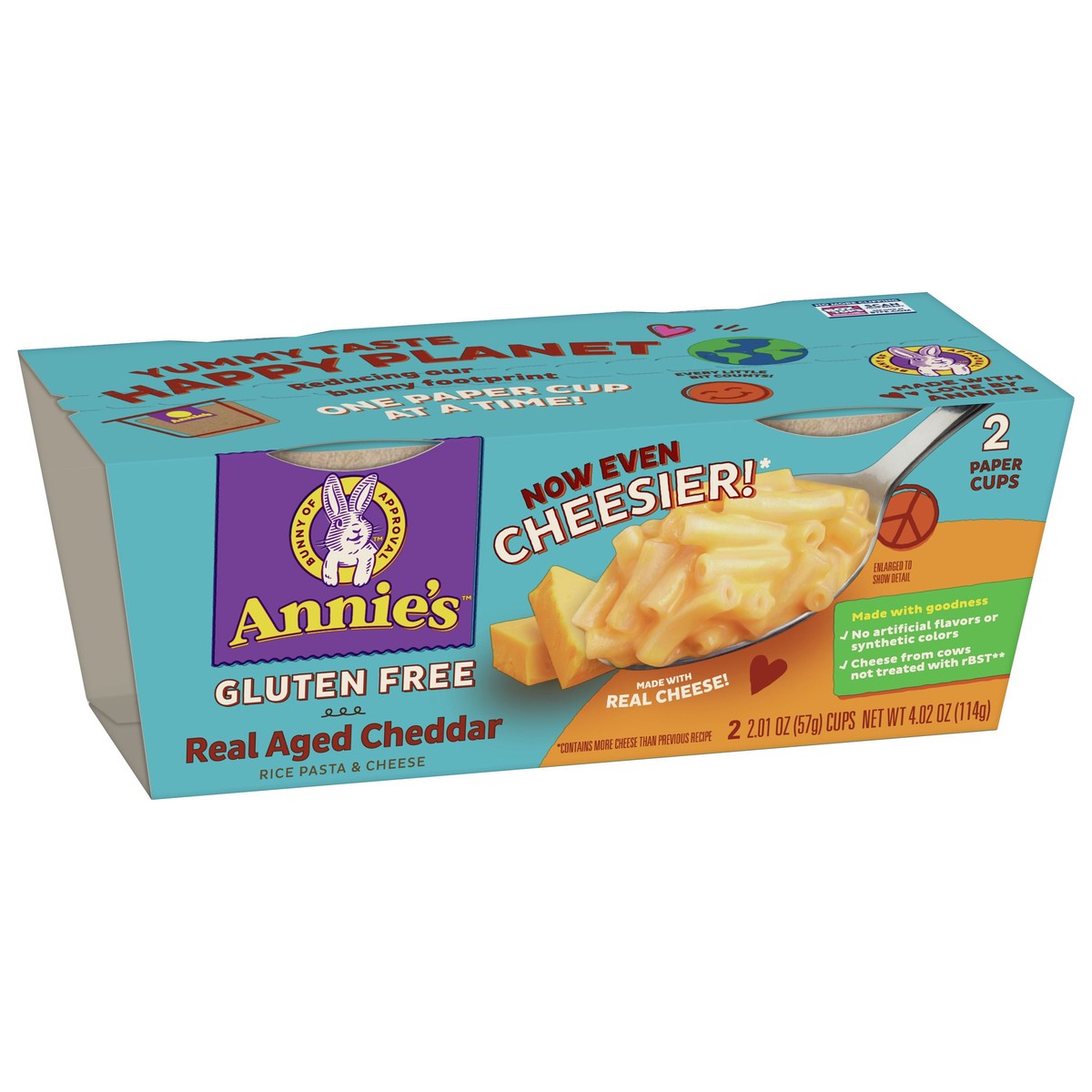 slide 8 of 9, Annie's Real Aged Cheddar Microwave Mac & Cheese with Gluten Free Pasta, 2 Ct, 2.01 OZ Cups, 2 ct