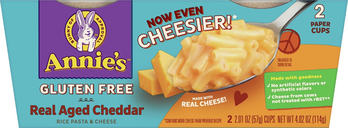 slide 6 of 9, Annie's Real Aged Cheddar Microwave Mac & Cheese with Gluten Free Pasta, 2 Ct, 2.01 OZ Cups, 2 ct