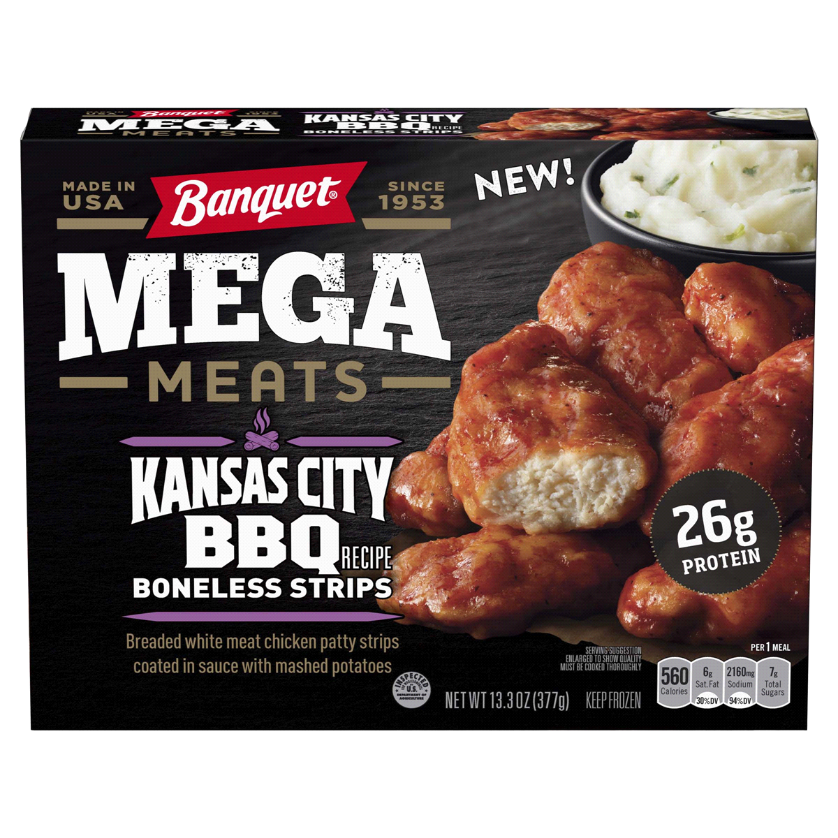 slide 1 of 9, Banquet Mega Meats Kansas City BBQ Recipe Boneless Strips 13.3 oz, 13.3 oz