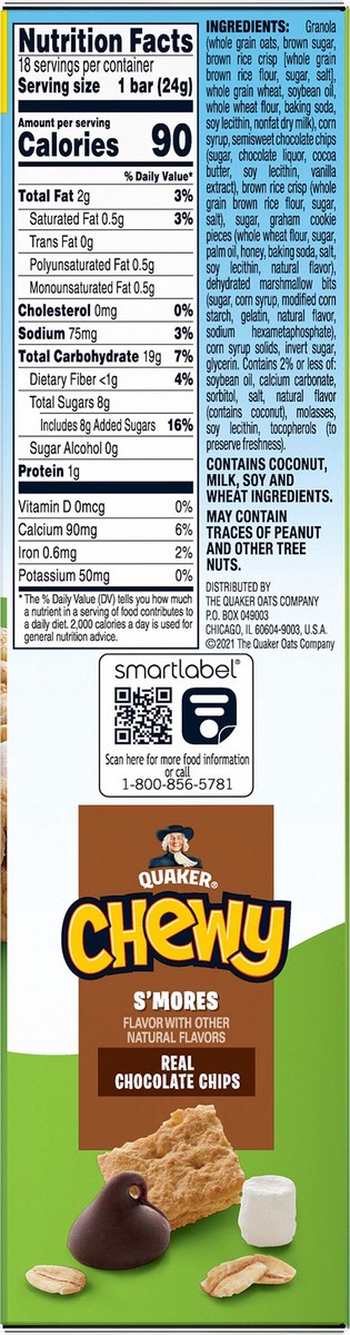 slide 6 of 6, Quaker Chewy Granola Bar S'mores 0.84 Oz 18 Count, 18 ct